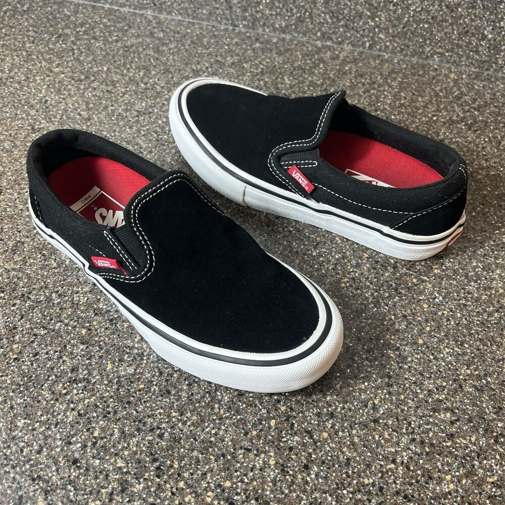 Vans PRO Big Kids Teen Mens Size 4 Black Suede Slip On Comfort Casual Skate Shoe